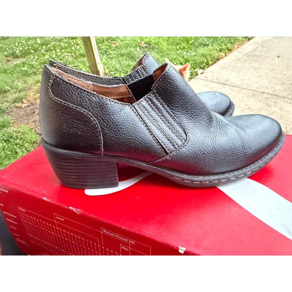 b.o.c. Born Concept Black Leather Ankle Booties Block Heel Slip On Shoes